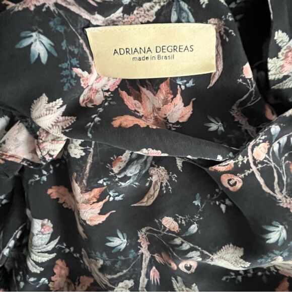 Adriana Degreas 100% Silk Floral Maxi Sleeves Dress Flutter Sundress Size Medium - Picture 9 of 12